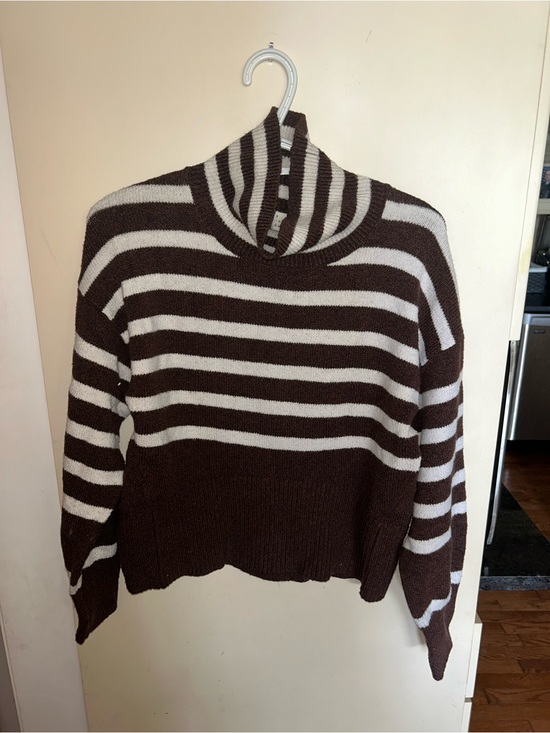 a new day Sweaters - a new day Brown and White Striped Turtleneck Sweater